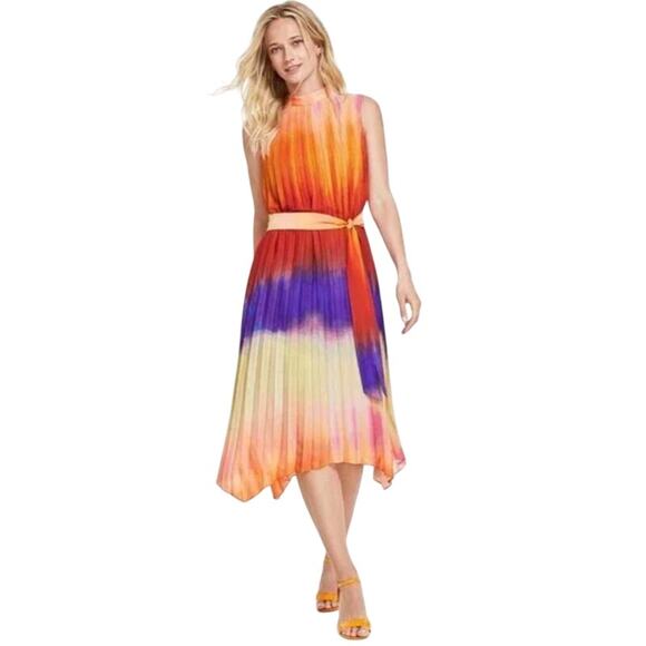NWT Tahari ASL Ombre' Pleated Trapeze Midi Dress Sz 6 Handkerchief Hem MSRP $169 - Picture 5 of 14